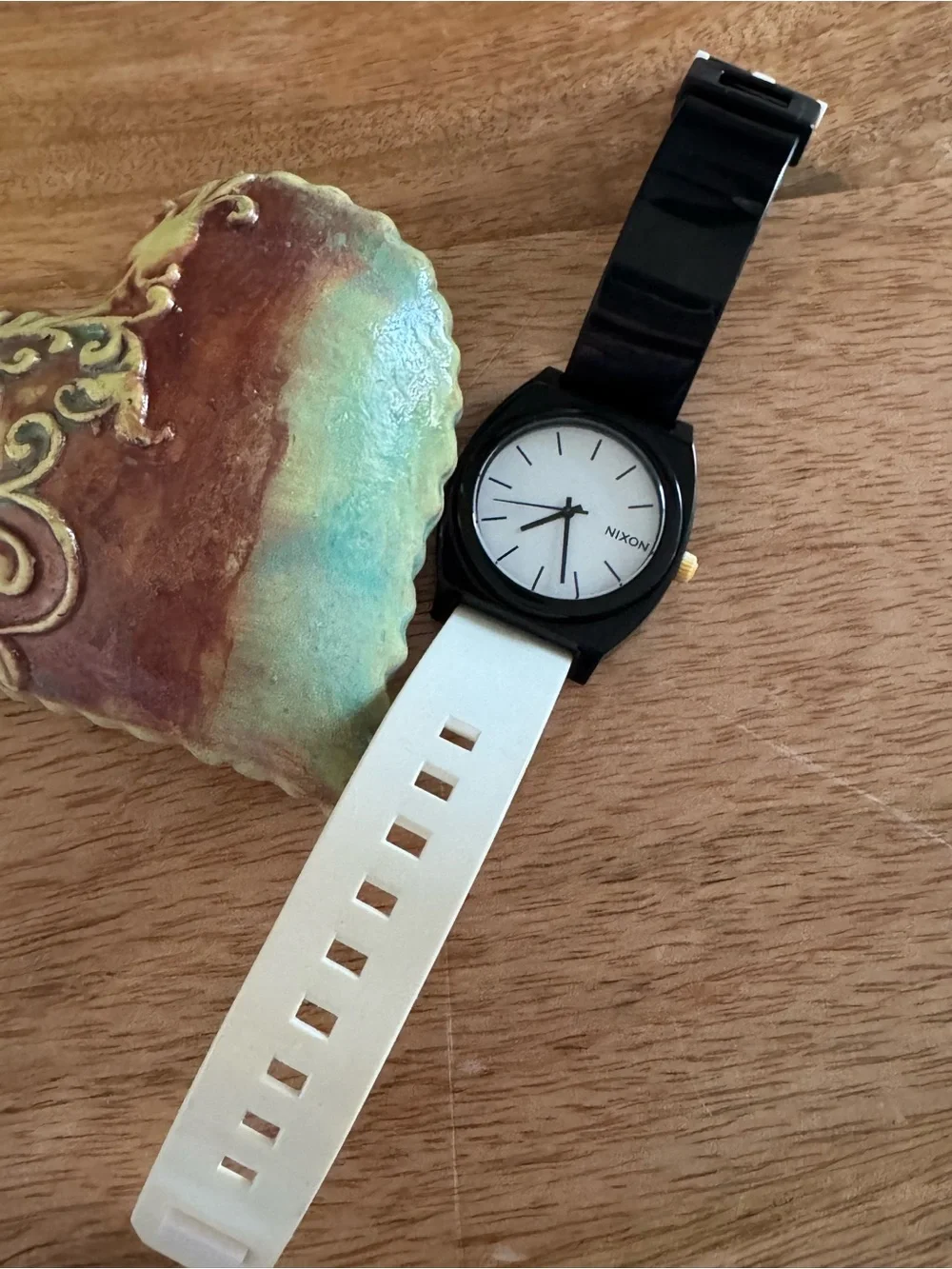 Nixon Black and White Dial Watch with Gold Crown